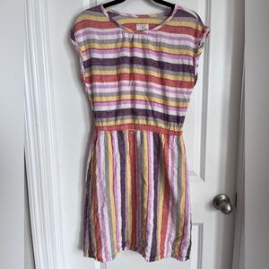 Caslon Striped linen  Dress - Pink, Yellow, Purple size small